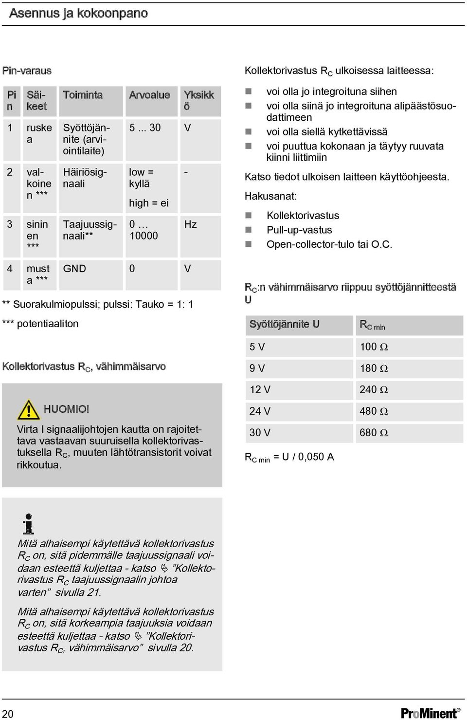 kytkettävissä voi puuttua kokonaan ja täytyy ruuvata kiinni liittimiin Katso tiedot ulkoisen laitteen käyttöohjeesta. Hakusanat: Kollektorivastus ull-up-vastus Open-collector-tulo tai O.C.