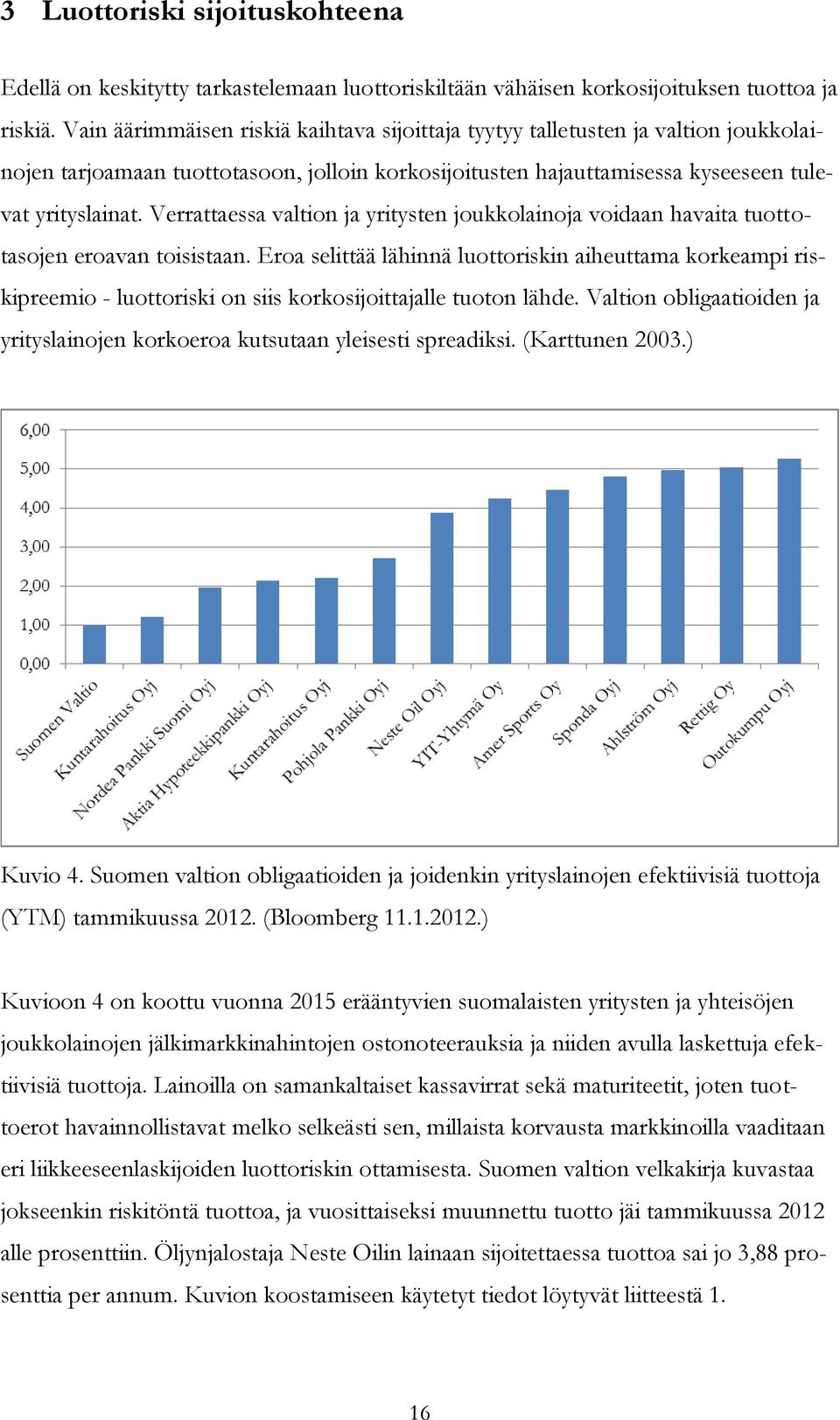 Verrattaessa valtion ja yritysten joukkolainoja voidaan havaita tuottotasojen eroavan toisistaan.