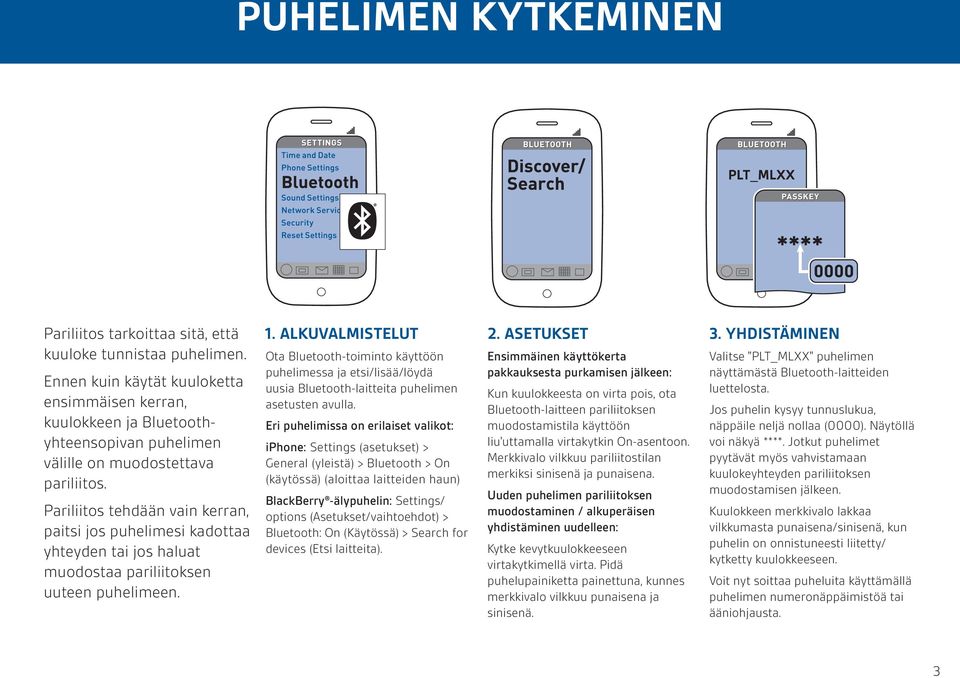 Pariliitos tehdään vain kerran, paitsi jos puhelimesi kadottaa yhteyden tai jos haluat muodostaa pariliitoksen uuteen puhelimeen. 1.