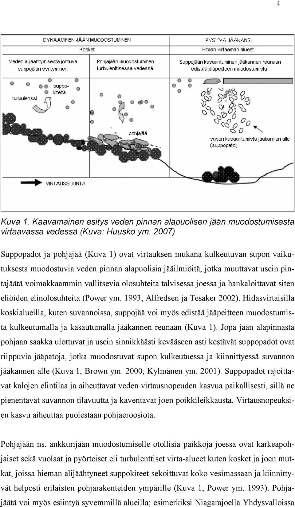 vallitsevia olosuhteita talvisessa joessa ja hankaloittavat siten eliöiden elinolosuhteita (Power ym. 1993; Alfredsen ja Tesaker 2002).