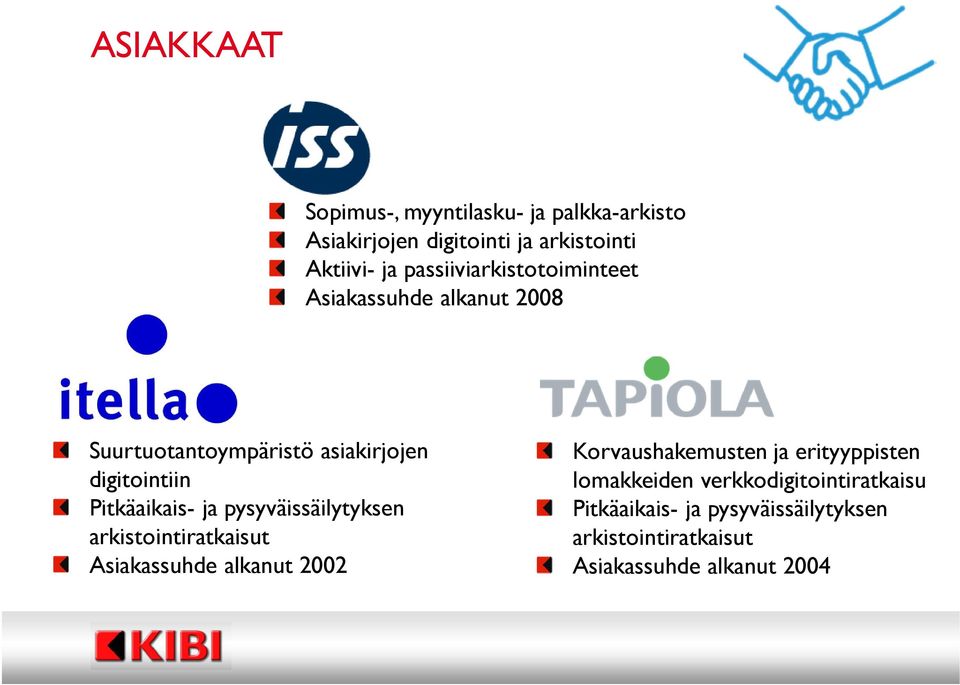 Pitkäaikais- ja pysyväissäilytyksen arkistointiratkaisut Asiakassuhde alkanut 2002 Korvaushakemusten ja