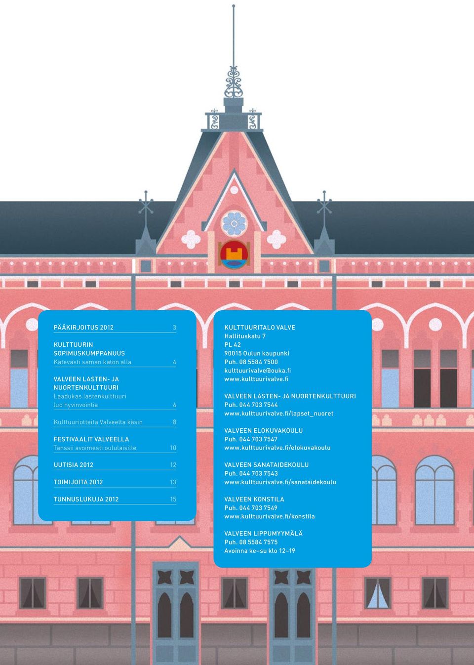 08 5584 7500 kulttuurivalve@ouka.fi www.kulttuurivalve.fi Valveen lasten- ja nuortenkulttuuri Puh. 044 703 7544 www.kulttuurivalve.fi/lapset_nuoret Valveen elokuvakoulu Puh. 044 703 7547 www.