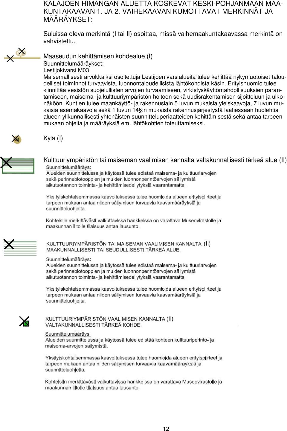 Maaseudun kehittämisen kohdealue (I Lestijokivarsi M03 Maisemallisesti arvokkaiksi osoitettuja Lestijoen varsialueita tulee kehittää nykymuotoiset taloudelliset toiminnot turvaavista,