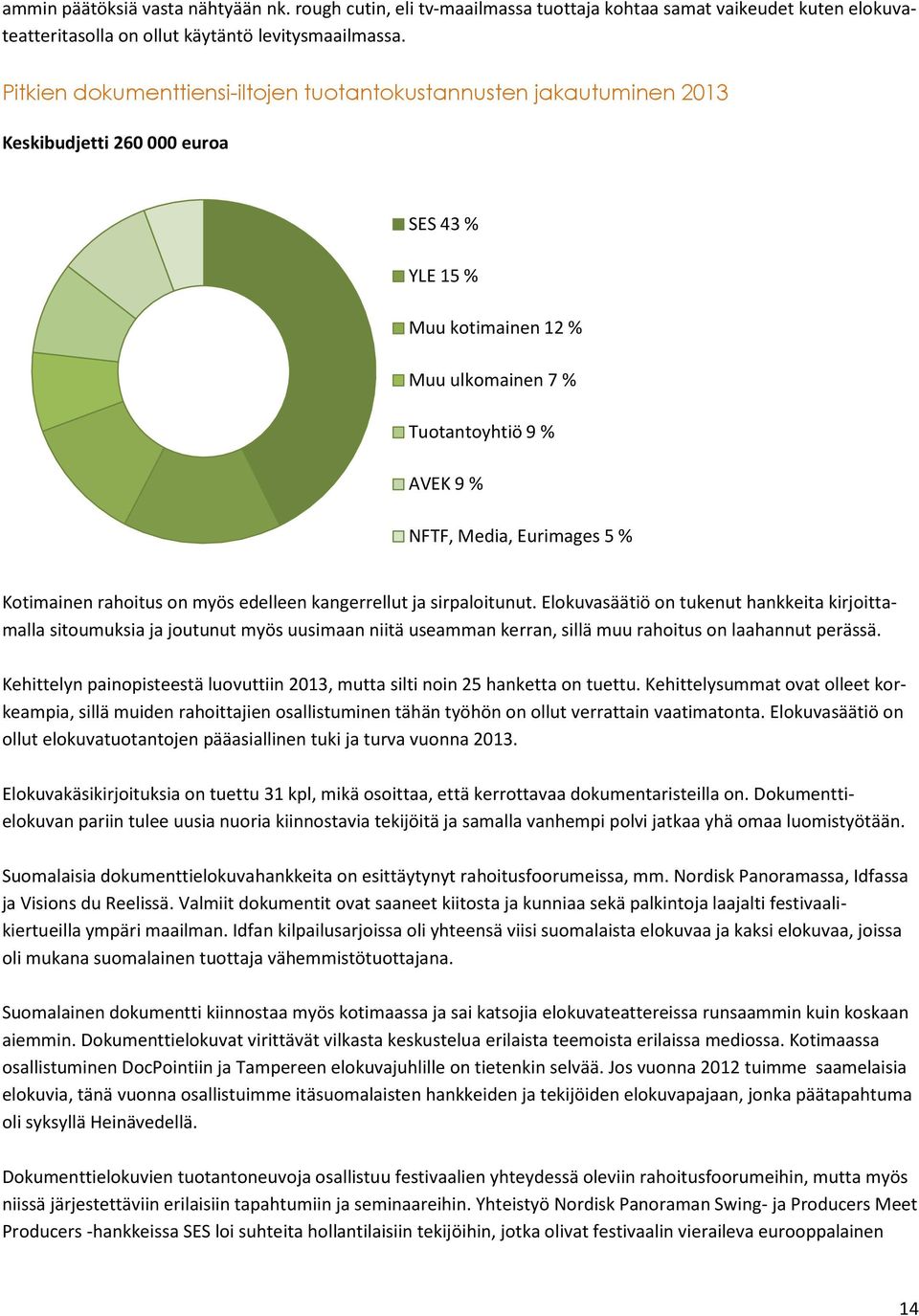 Eurimages 5 % Kotimainen rahoitus on myös edelleen kangerrellut ja sirpaloitunut.