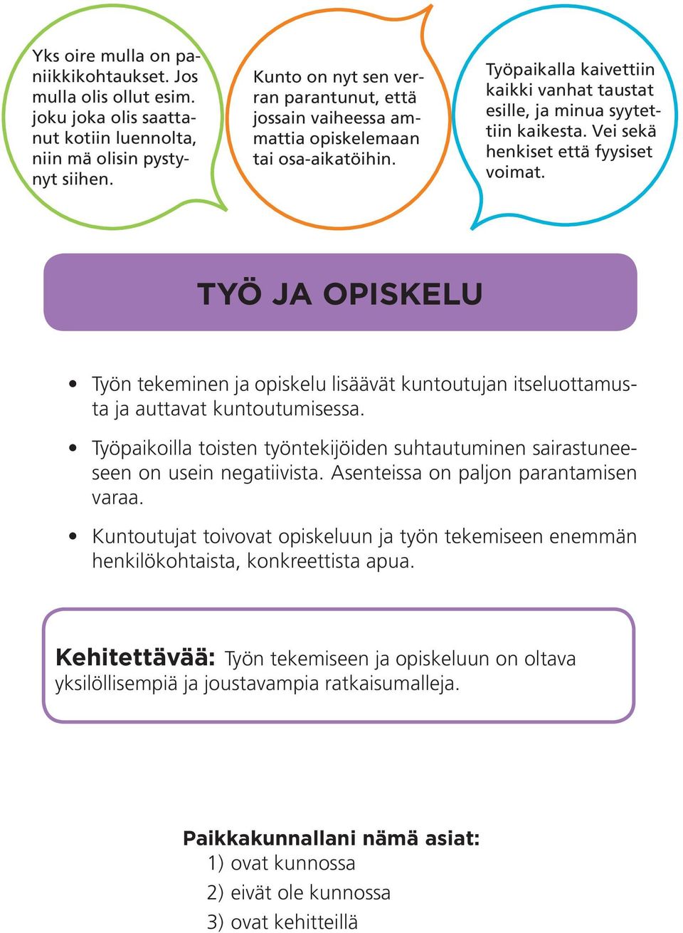 Vei sekä henkiset että fyysiset voimat. TYÖ JA OPISKELU Työn tekeminen ja opiskelu lisäävät kuntoutujan itseluottamusta ja auttavat kuntoutumisessa.