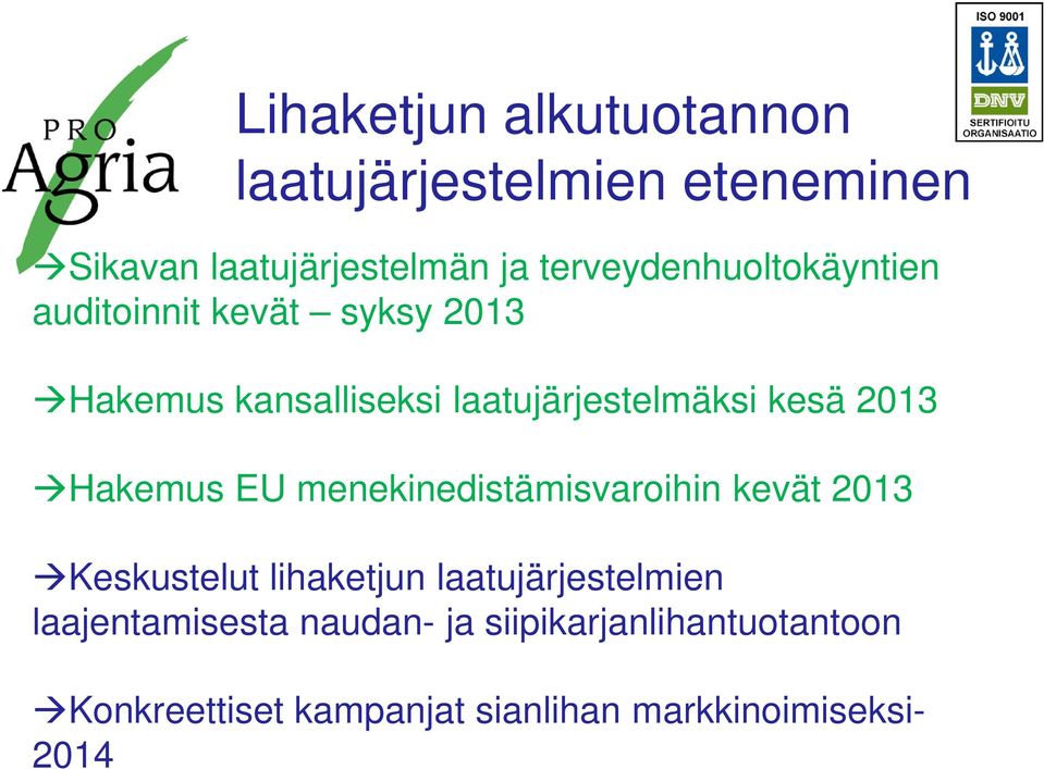 kesä 2013 Hakemus EU menekinedistämisvaroihin kevät 2013 Keskustelut lihaketjun