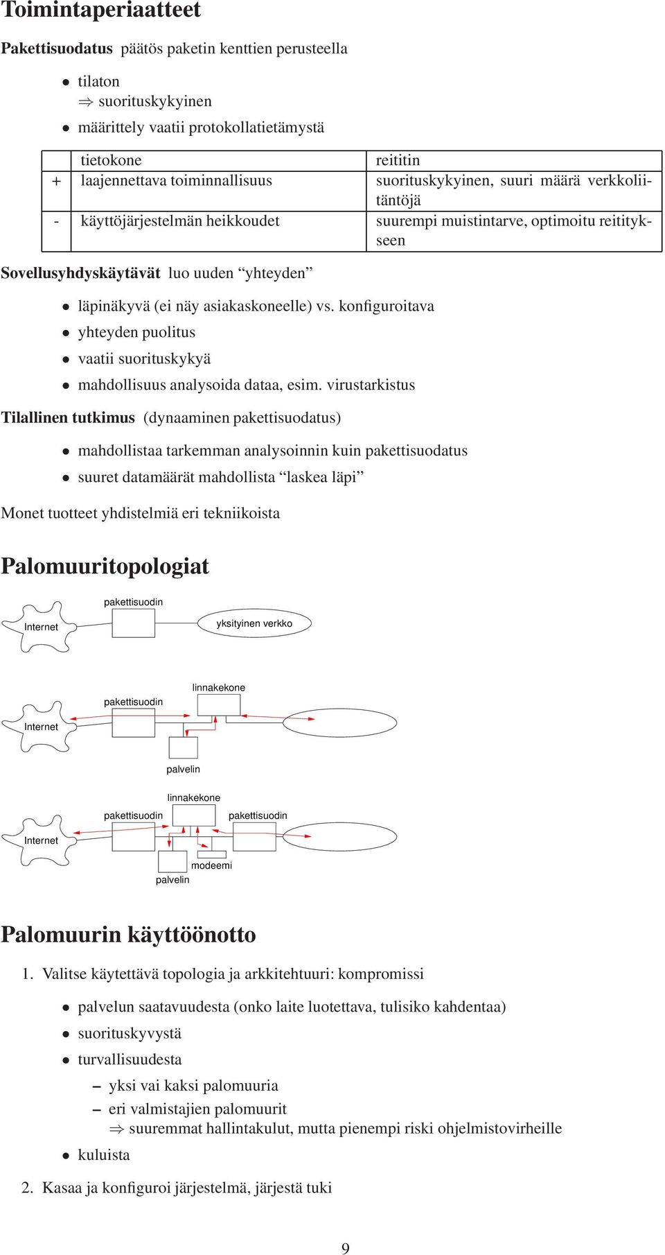 asiakaskoneelle) vs. konfiguroitava yhteyden puolitus vaatii suorituskykyä mahdollisuus analysoida dataa, esim.