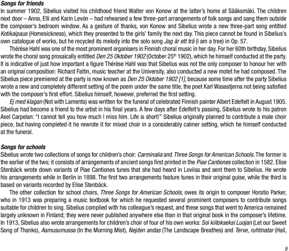 As a gesture of thanks, von Konow and Sibelius wrote a new three-part song entitled Kotikaipaus (Homesickness), which they presented to the girls family the next day.