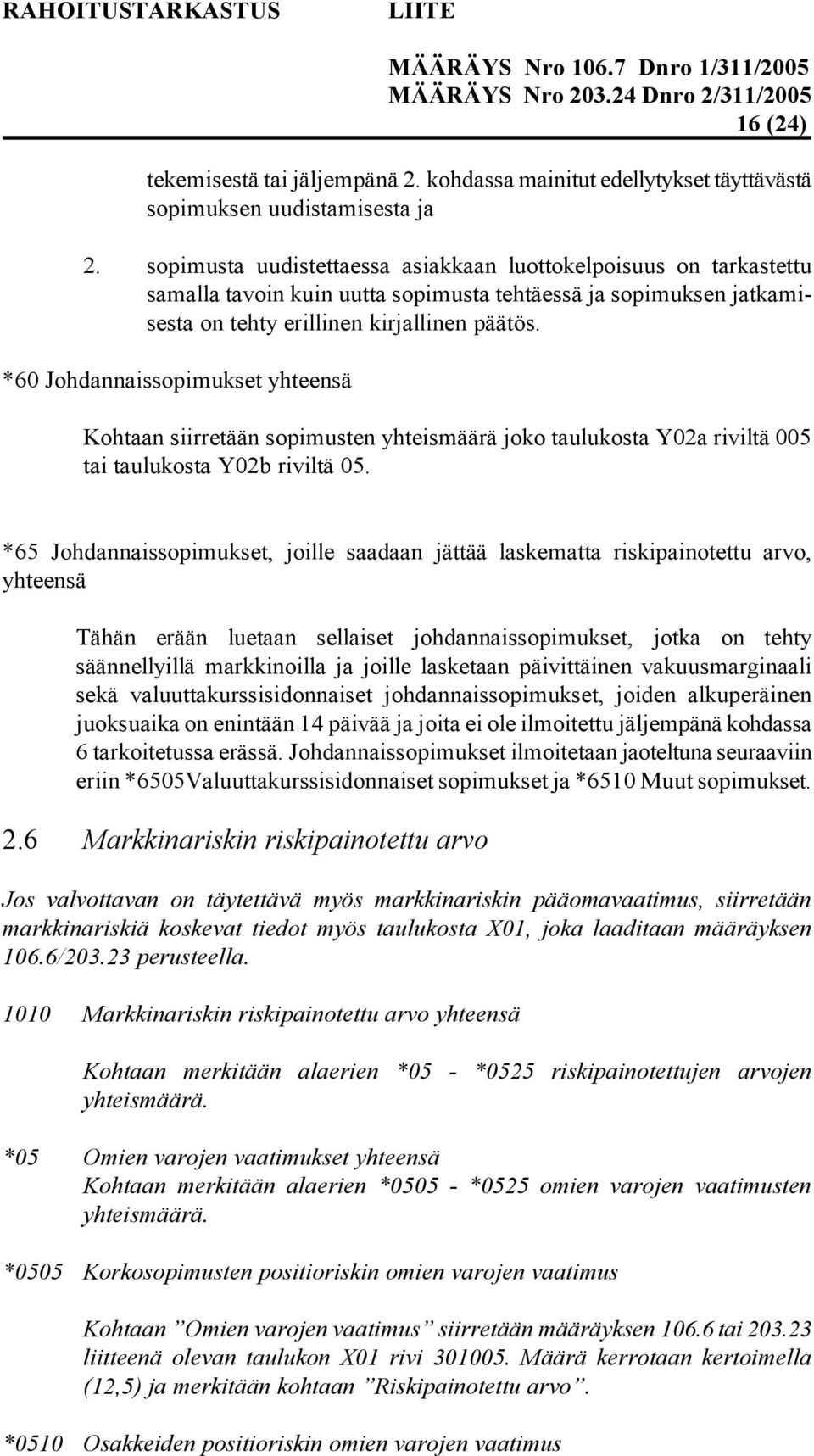 *60 Johdannaissopimukset yhteensä Kohtaan siirretään sopimusten yhteismäärä joko taulukosta Y02a riviltä 005 tai taulukosta Y02b riviltä 05.