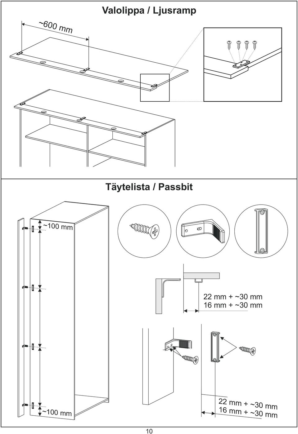 mm + ~30 mm 16 mm + ~30 mm ~100