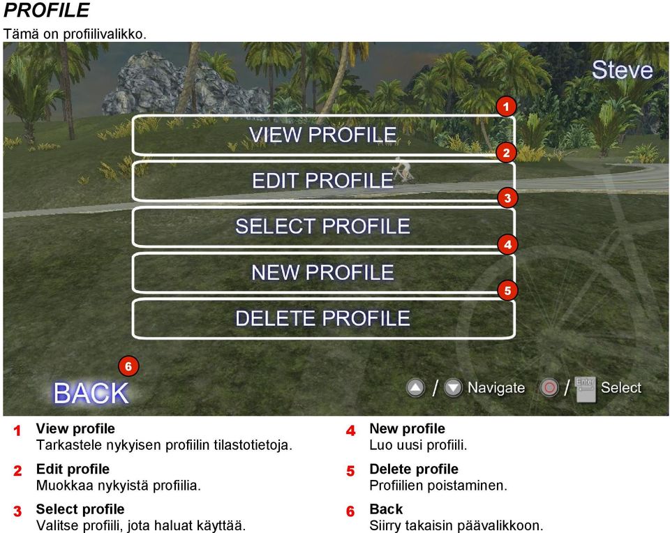 4 New profile Luo uusi profiili. Edit profile Muokkaa nykyistä profiilia.