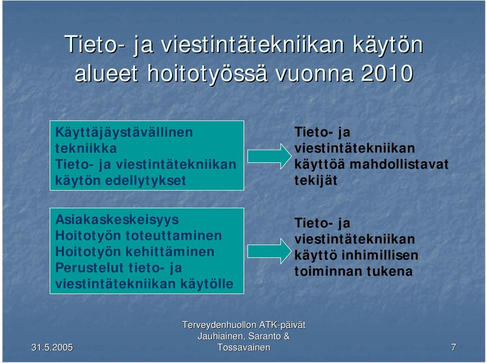 mahdollistavat tekijät Asiakaskeskeisyys Hoitotyön toteuttaminen Hoitotyön kehittäminen Perustelut