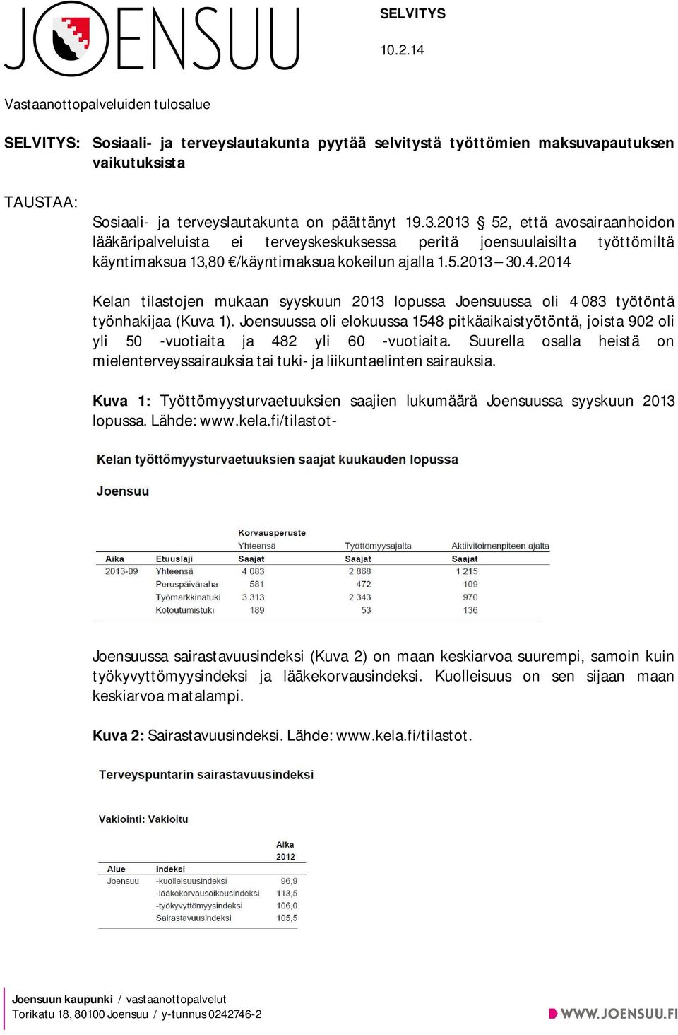 2014 Kelan tilastojen mukaan syyskuun 2013 lopussa Joensuussa oli 4 083 työtöntä työnhakijaa (Kuva 1).