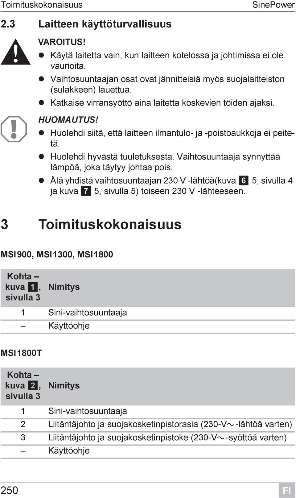 Huolehdi siitä, että laitteen ilmantulo- ja -poistoaukkoja ei peitetä. Huolehdi hyvästä tuuletuksesta. Vaihtosuuntaaja synnyttää lämpöä, joka täytyy johtaa pois.