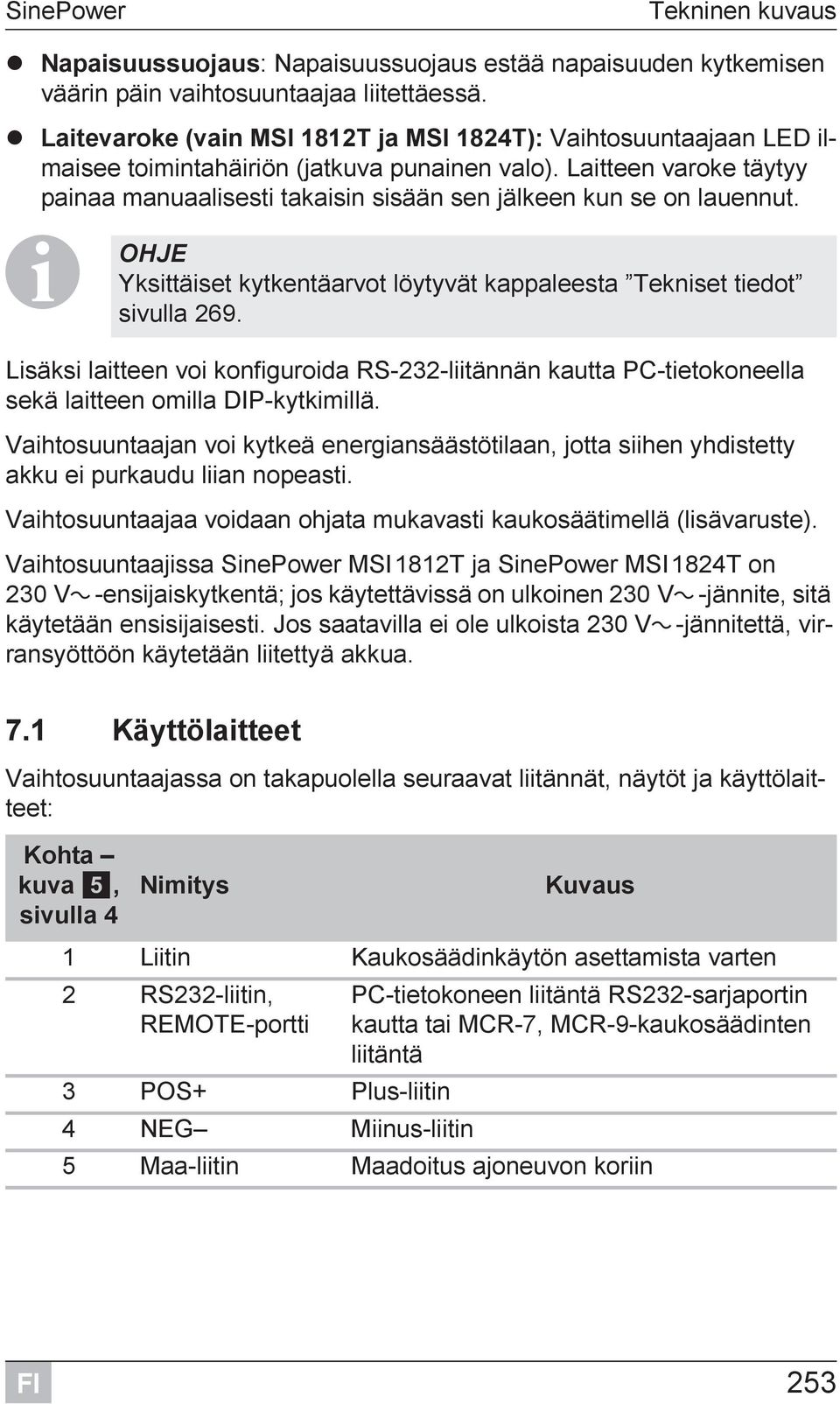 Laitteen varoke täytyy painaa manuaalisesti takaisin sisään sen jälkeen kun se on lauennut. I OHJE Yksittäiset kytkentäarvot löytyvät kappaleesta Tekniset tiedot sivulla 269.