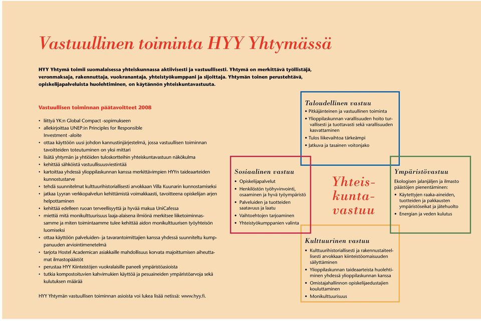 Yhtymän toinen perustehtävä, opiskelijapalveluista huolehtiminen, on käytännön yhteiskuntavastuuta.