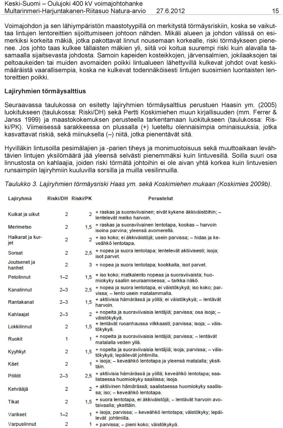 Mikäli alueen ja johdon välissä on esimerkiksi korkeita mäkiä, jotka pakottavat linnut nousemaan korkealle, riski törmäykseen pienenee.