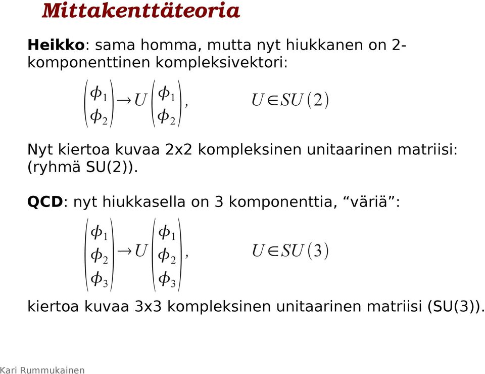 unitaarinen matriisi: (ryhmä SU(2)).