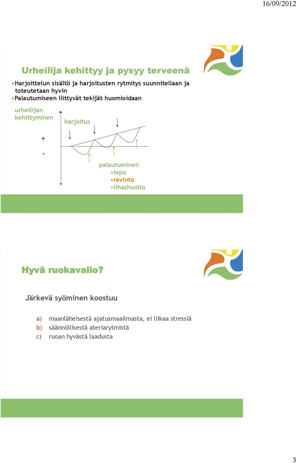 + - palautuminen lepo ravinto lihashuolto Hyvä ruokavalio?