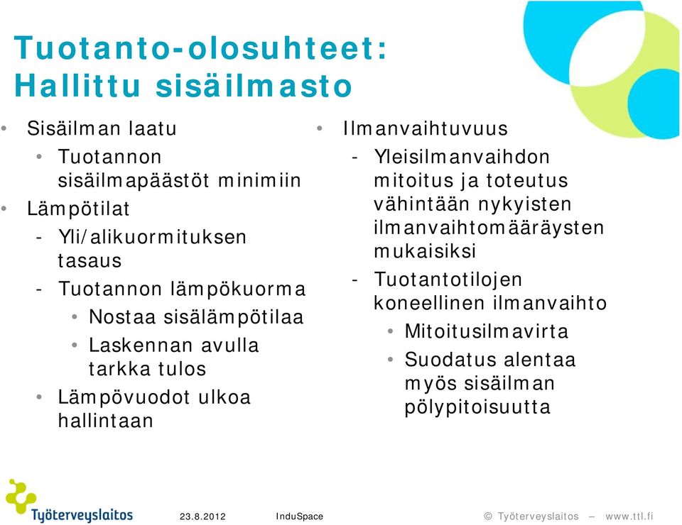 Lämpövuodot ulkoa hallintaan Ilmanvaihtuvuus - Yleisilmanvaihdon mitoitus ja toteutus vähintään nykyisten