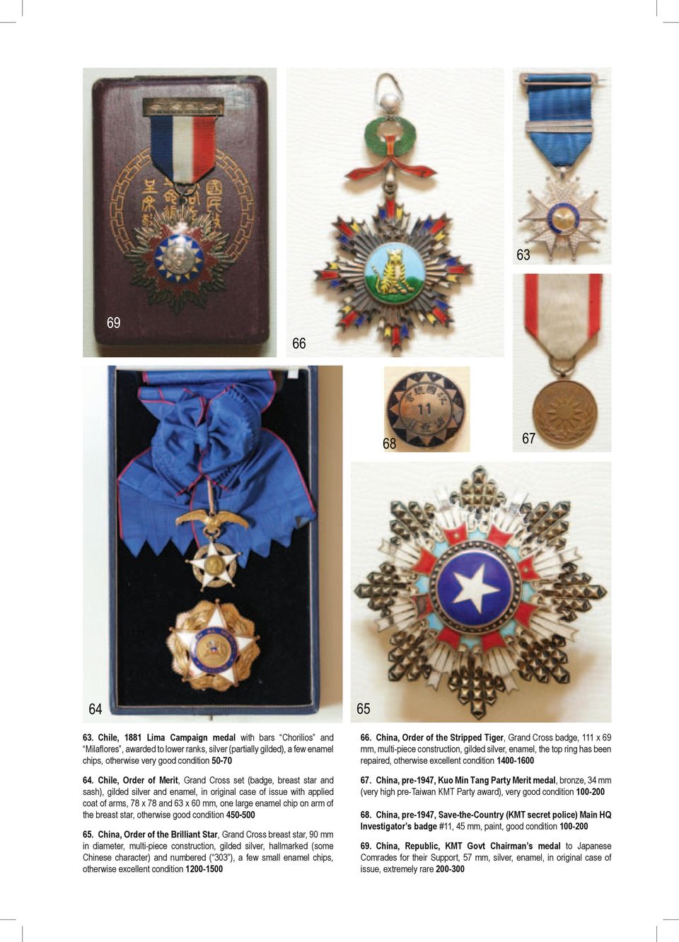 Chile, Order of Merit, Grand Cross set (badge, breast star and sash), gilded silver and enamel, in original case of issue with applied coat of arms, 78 x 78 and 63 x 60 mm, one large enamel chip on