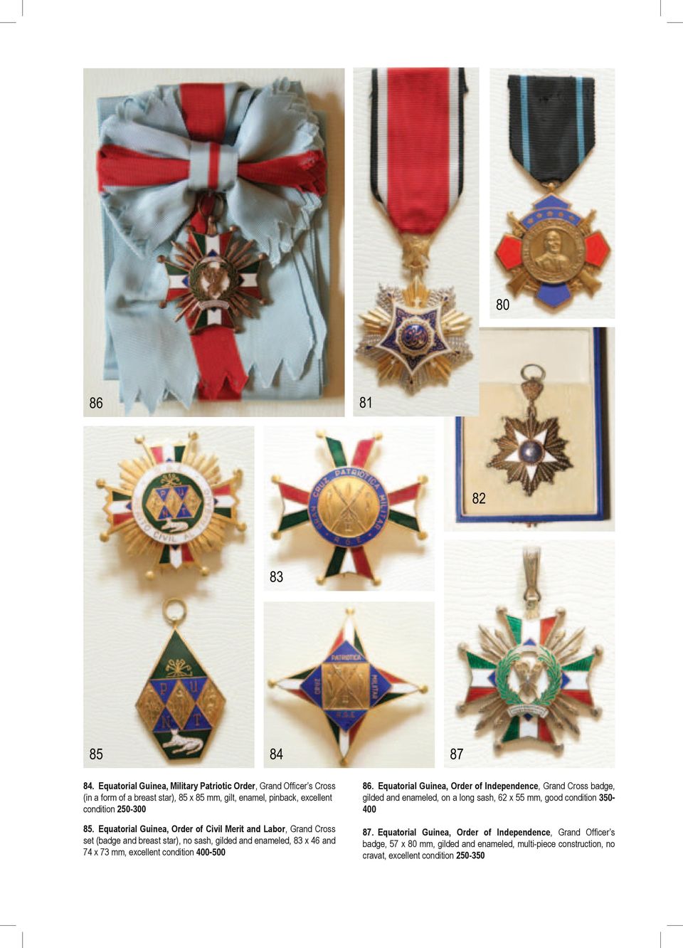 Equatorial Guinea, Order of Civil Merit and Labor, Grand Cross set (badge and breast star), no sash, gilded and enameled, 83 x 46 and 74 x 73 mm, excellent