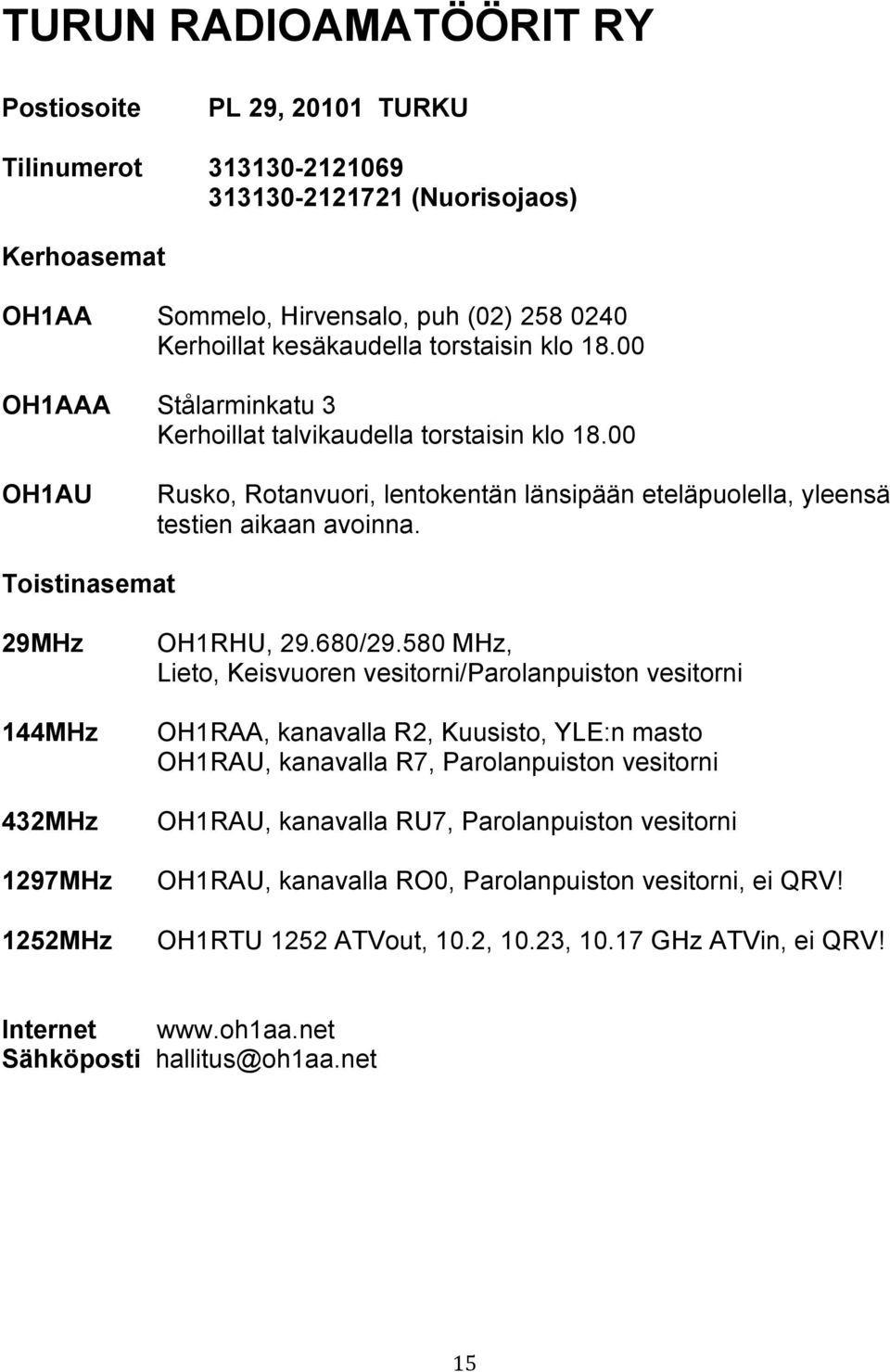 Toistinasemat 29MHz 144MHz 432MHz 1297MHz 1252MHz OH1RHU, 29.680/29.