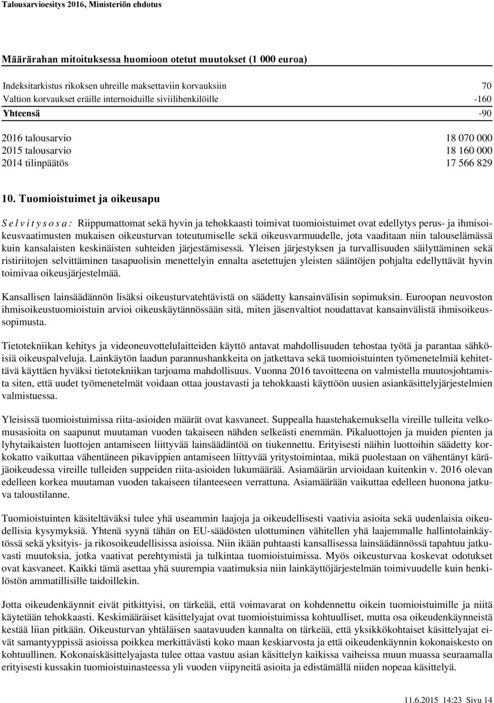 Tuomioistuimet ja oikeusapu S e l v i t y s o s a : Riippumattomat sekä hyvin ja tehokkaasti toimivat tuomioistuimet ovat edellytys perus- ja ihmisoikeusvaatimusten mukaisen oikeusturvan