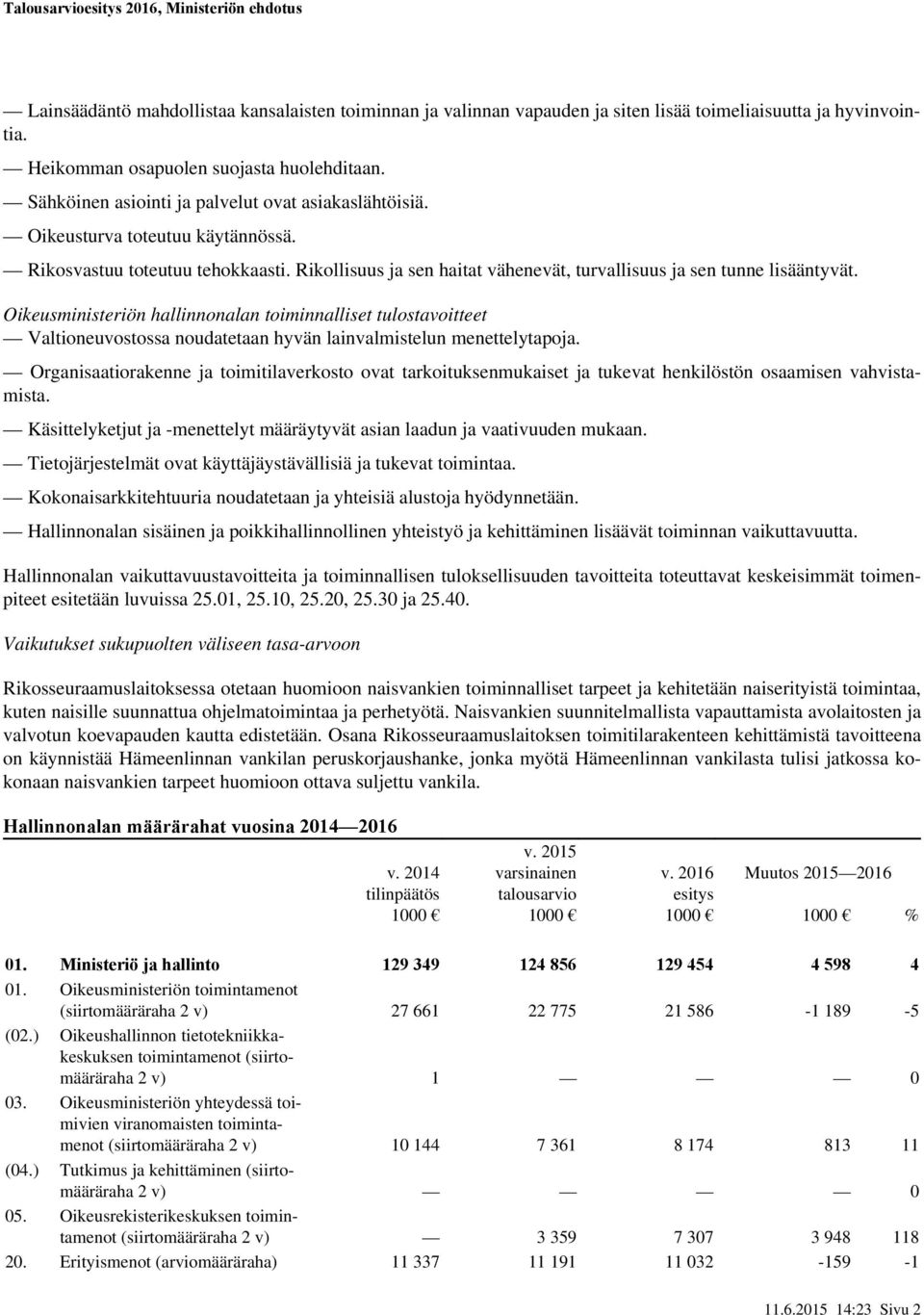 Oikeusministeriön hallinnonalan toiminnalliset tulostavoitteet Valtioneuvostossa noudatetaan hyvän lainvalmistelun menettelytapoja.