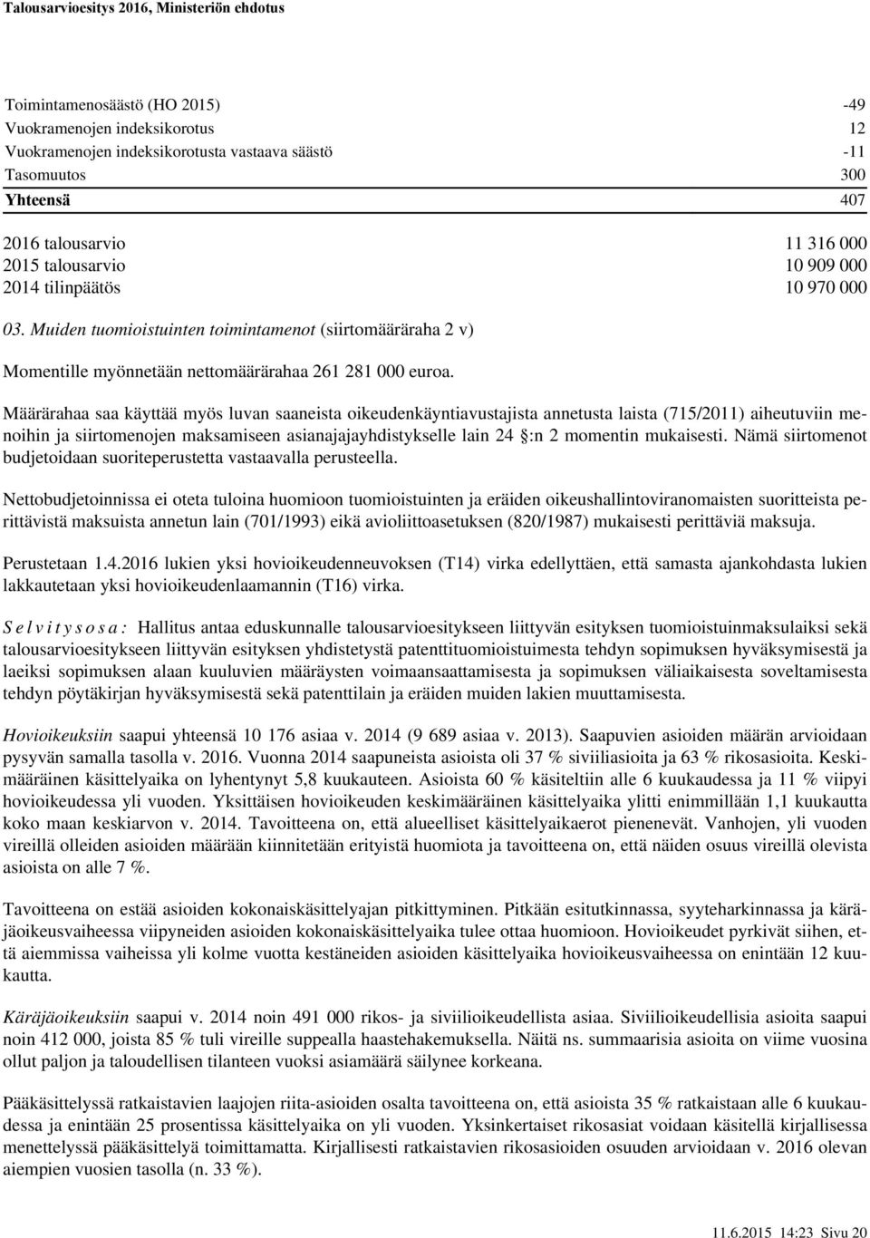 Määrärahaa saa käyttää myös luvan saaneista oikeudenkäyntiavustajista annetusta laista (715/2011) aiheutuviin menoihin ja siirtomenojen maksamiseen asianajajayhdistykselle lain 24 :n 2 momentin