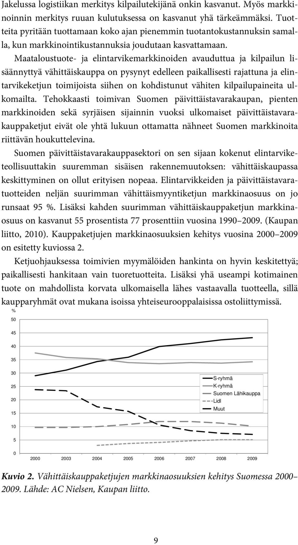 Maataloustuote- ja elintarvikemarkkinoiden avauduttua ja kilpailun lisäännyttyä vähittäiskauppa on pysynyt edelleen paikallisesti rajattuna ja elintarvikeketjun toimijoista siihen on kohdistunut