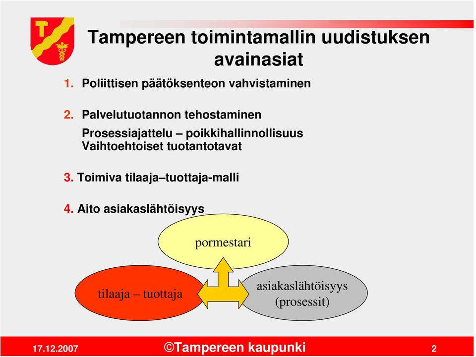 Palvelutuotannon tehostaminen Prosessiajattelu poikkihallinnollisuus