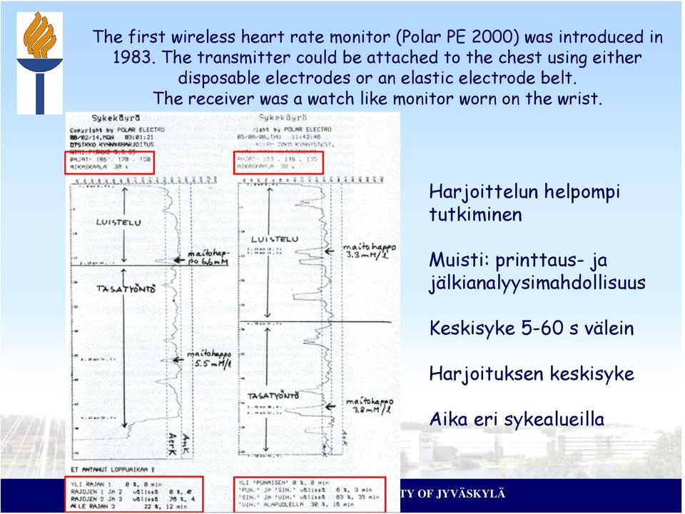 electrode belt. The receiver was a watch like monitor worn on the wrist.