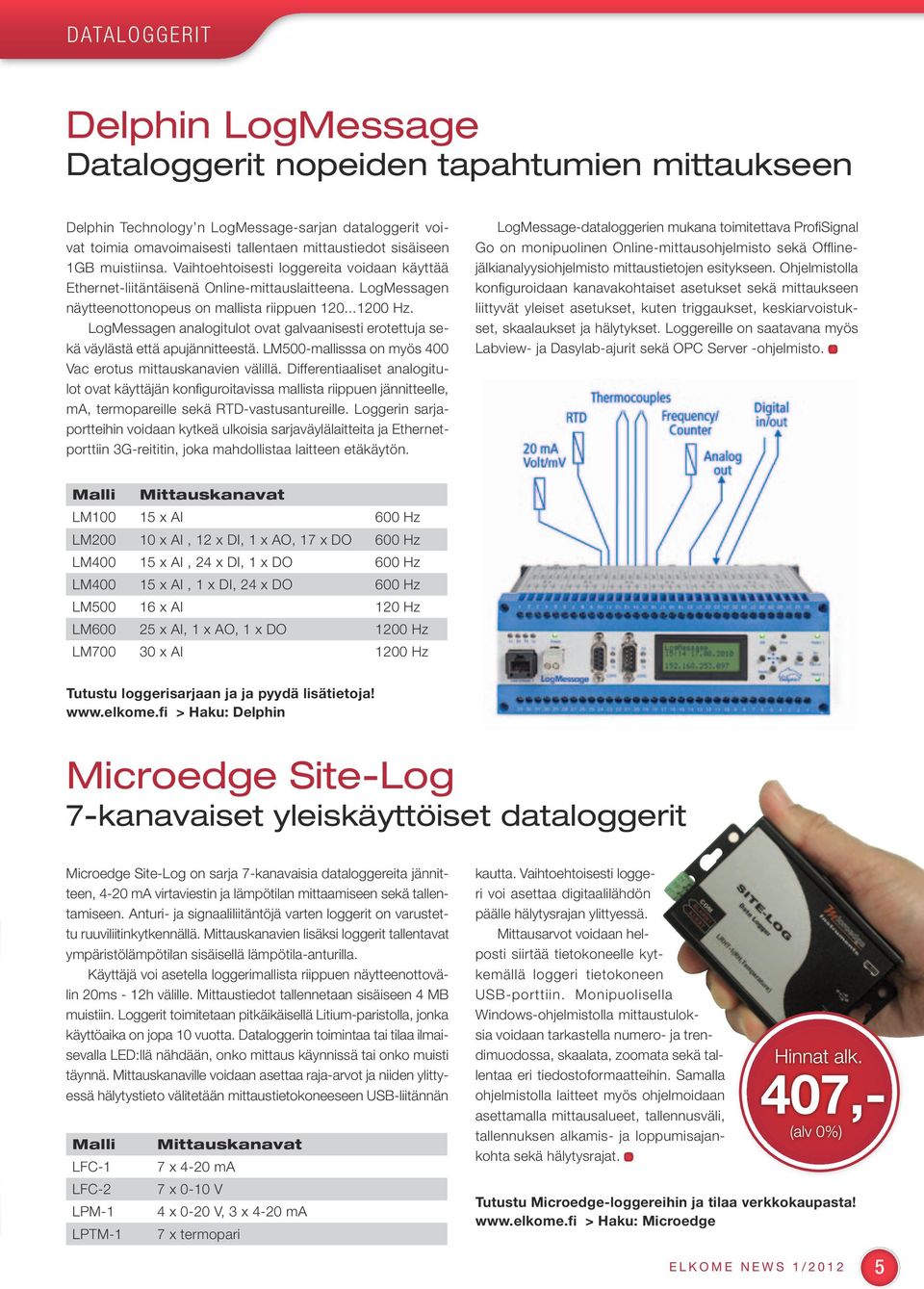 LogMessagen analogitulot ovat galvaanisesti erotettuja sekä väylästä että apujännitteestä. LM500-mallisssa on myös 400 Vac erotus mittauskanavien välillä.