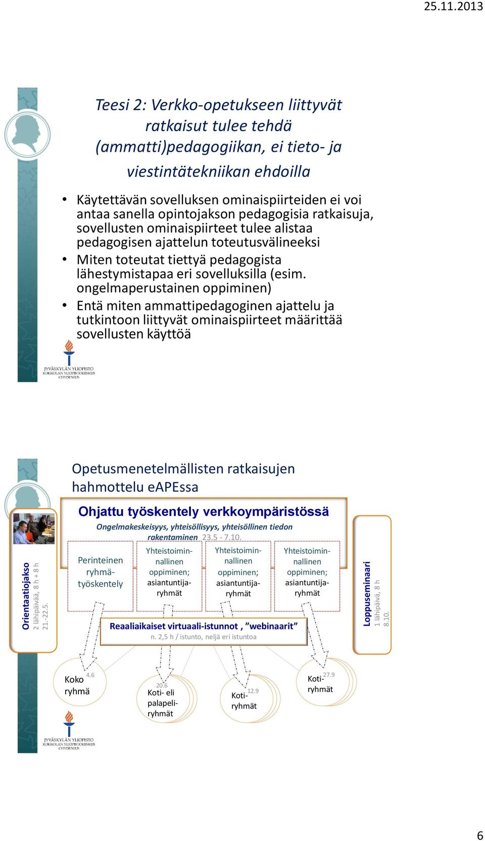 opintojakson pedagogisia ratkaisuja, sovellusten ominaispiirteet tulee alistaa pedagogisen ajattelun toteutusvälineeksi Miten toteutat tiettyä pedagogista lähestymistapaa eri sovelluksilla (esim.