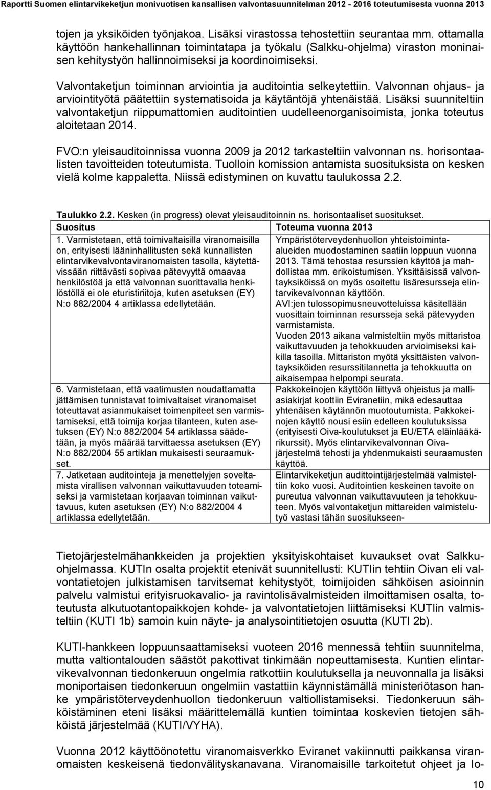 Valvontaketjun toiminnan arviointia ja auditointia selkeytettiin. Valvonnan ohjaus- ja arviointityötä päätettiin systematisoida ja käytäntöjä yhtenäistää.