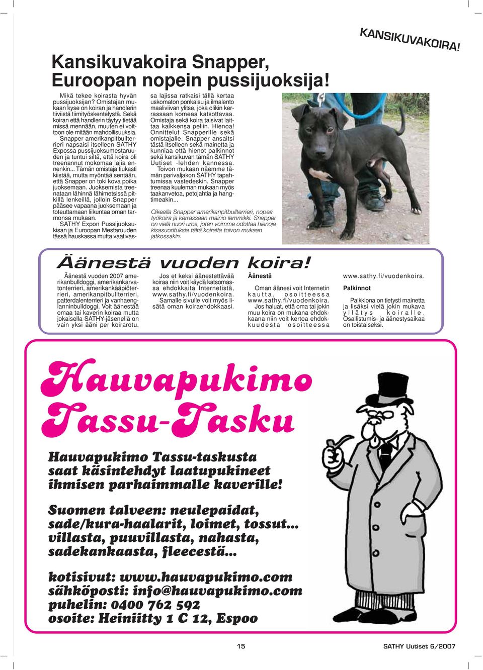 Snapper amerikanpitbullterrieri napsaisi itselleen SATHY Expossa pussijuoksumestaruuden ja tuntui siltä, että koira oli treenannut mokomaa lajia ennenkin.