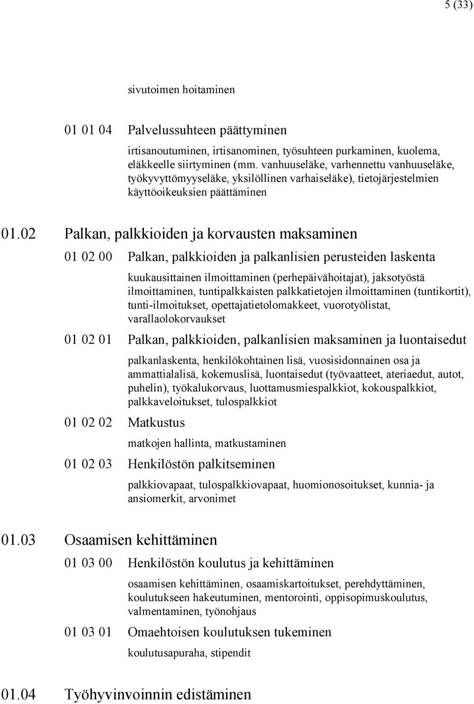 02 Palkan, palkkioiden ja korvausten maksaminen 01 02 00 Palkan, palkkioiden ja palkanlisien perusteiden laskenta kuukausittainen ilmoittaminen (perhepäivähoitajat), jaksotyöstä ilmoittaminen,