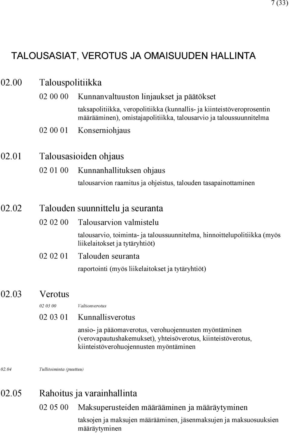 taloussuunnitelma 02 00 01 Konserniohjaus 02.01 Talousasioiden ohjaus 02 01 00 Kunnanhallituksen ohjaus talousarvion raamitus ja ohjeistus, talouden tasapainottaminen 02.