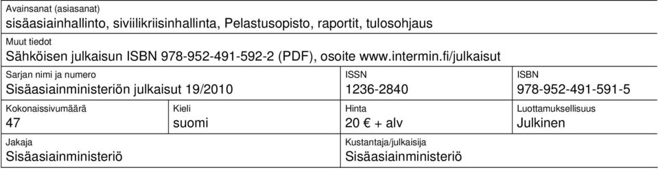 fi/julkaisut Sarjan nimi ja numero Sisäasiainministeriön julkaisut 19/2010 Kokonaissivumäärä 47 Jakaja