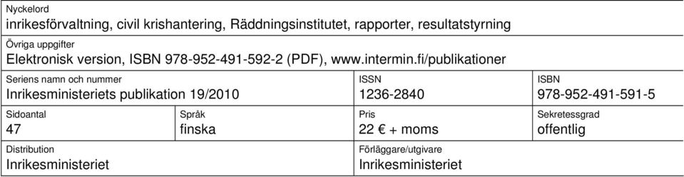 fi/publikationer Seriens namn och nummer Inrikesministeriets publikation 19/2010 Sidoantal 47 Distribution