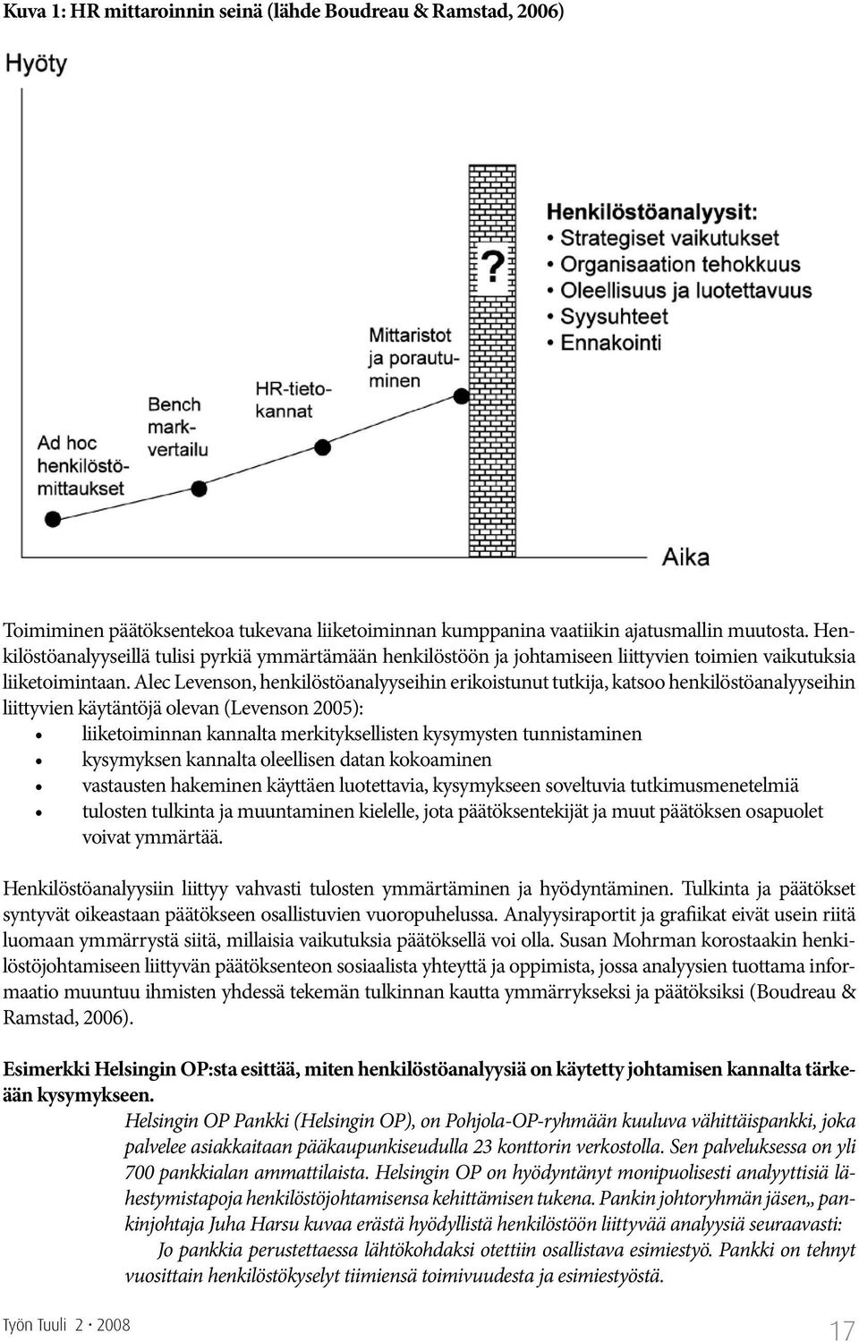 Alec Levenson, henkilöstöanalyyseihin erikoistunut tutkija, katsoo henkilöstöanalyyseihin liittyvien käytäntöjä olevan (Levenson 2005): liiketoiminnan kannalta merkityksellisten kysymysten