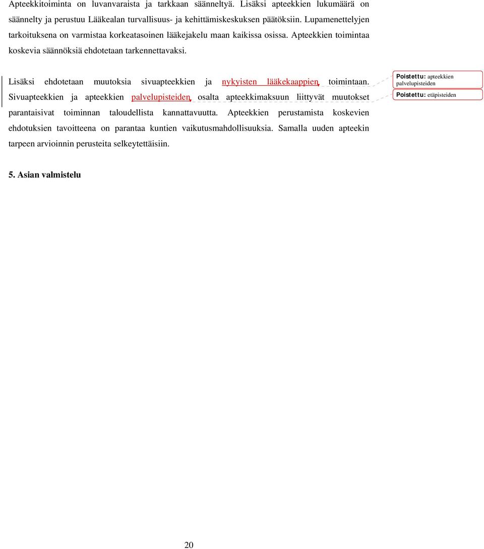 Lisäksi ehdotetaan muutoksia sivuapteekkien ja nykyisten lääkekaappien toimintaan.