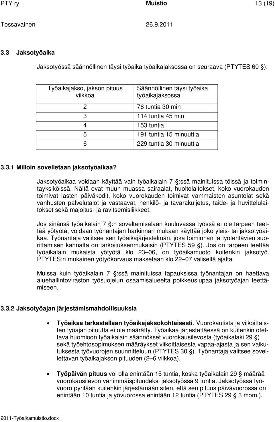 tuntia 45 min 4 153 tuntia 5 191 tuntia 15 minuuttia 6 229 tuntia 30 minuuttia 3.3.1 Milloin sovelletaan jaksotyöaikaa?