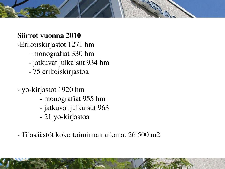 yo-kirjastot 1920 hm - monografiat 955 hm - jatkuvat