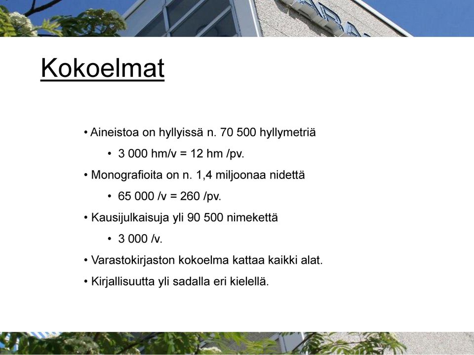 1,4 miljoonaa nidettä 65 000 /v = 260 /pv.