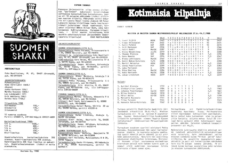 Kotimaahan Ulkomaille rtonumerot 150,- 170,- 15,- 12 numeroa vuodessa Ps-tili 413005-7, SYP-HK-Käpylä 209221-6809 Kertailmoitushinnat 1/1 s. 1/2 s. 1/4 s. 1/8 s.