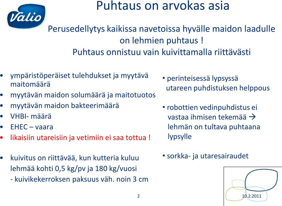 bakteerimäärä VHBI- määrä EHEC vaara likaisiin utareisiin ja vetimiin ei saa tottua!