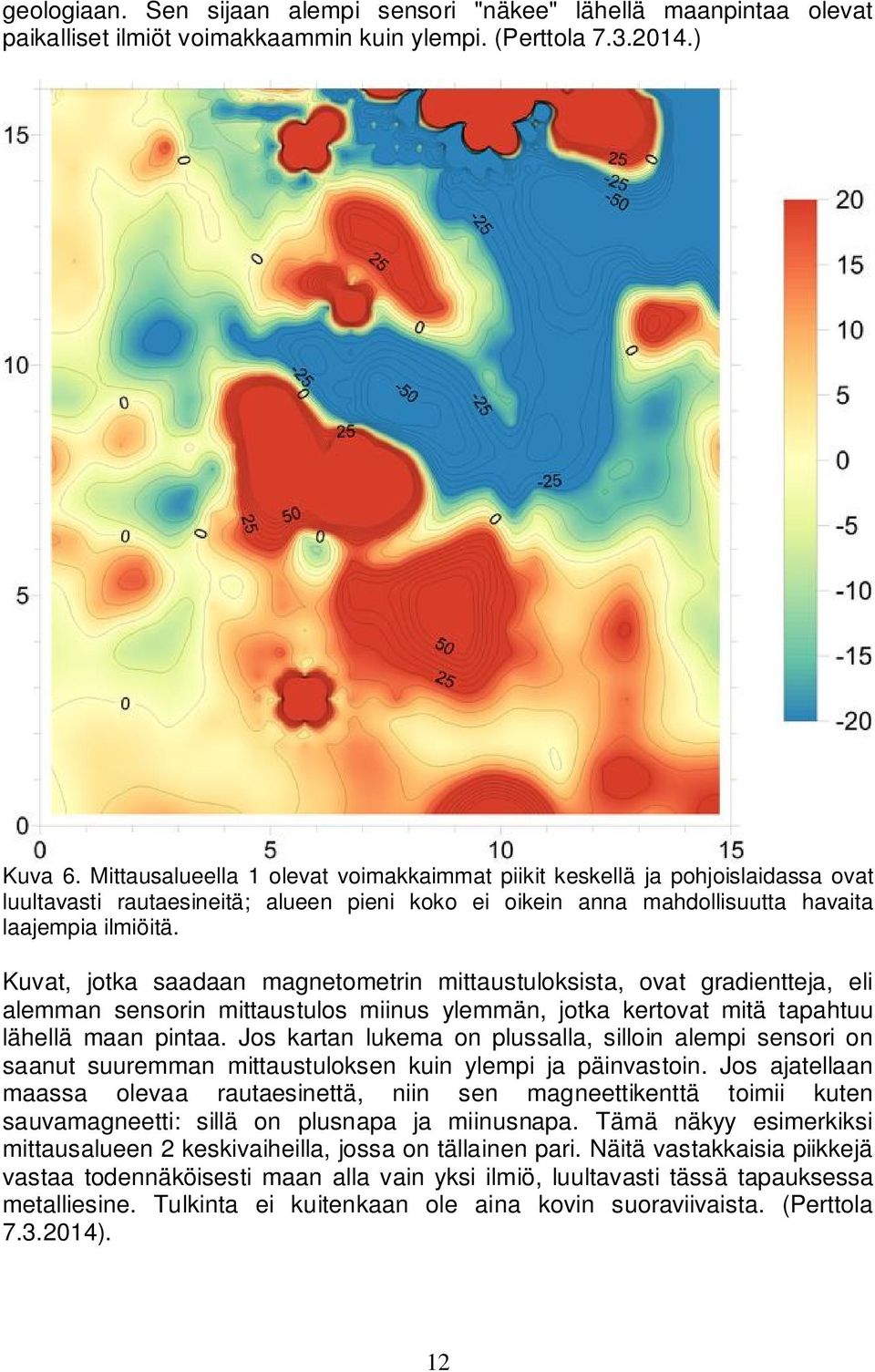 Kuvat, jotka saadaan magnetometrin mittaustuloksista, ovat gradientteja, eli alemman sensorin mittaustulos miinus ylemmän, jotka kertovat mitä tapahtuu lähellä maan pintaa.