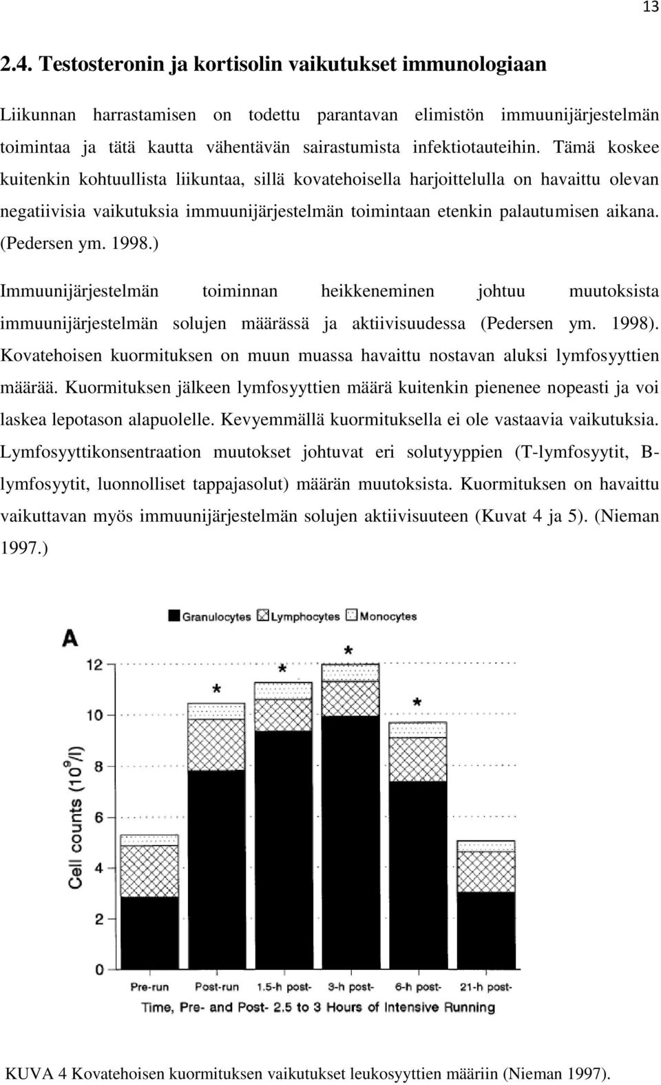 Tämä koskee kuitenkin kohtuullista liikuntaa, sillä kovatehoisella harjoittelulla on havaittu olevan negatiivisia vaikutuksia immuunijärjestelmän toimintaan etenkin palautumisen aikana. (Pedersen ym.